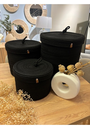 Victor Çok Amaçlı Düzenleyici Kapaklı 3'lü Sepet,kapaklı Kirli Çamaşır Sepeti, Kapaklı Organizer Siyah