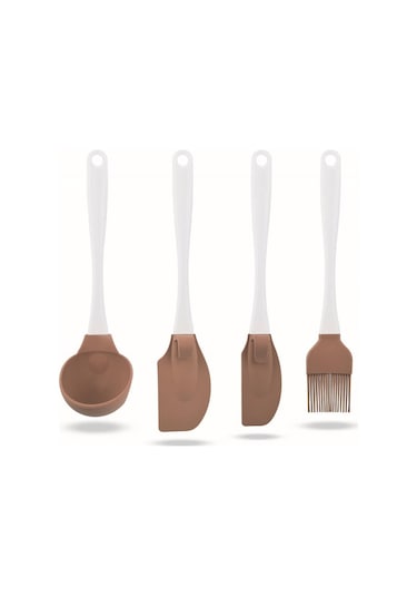 Silicolife Silikon Kepçe + Büyük - Küçük Spatula + Fırça Servis Seti