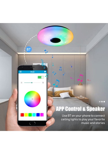 Led Plafonyer Bt Hoparlörlü Led Müzik Tavan Lambası App Kontrolü Çok Renkli