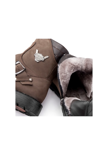 Ducavelli Rock Hakiki Deri Erkek Bağcıksız Kürklü Postal Bot, Harley Bot Kahve Nubuk