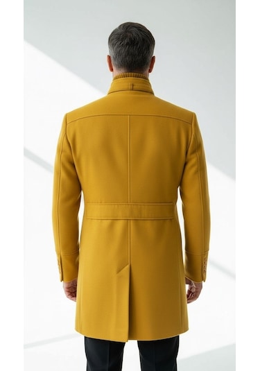 Erkek Slim Fit Kaşe Kaban Çıkarılabilir Ribanalı Fermuarlı Yaka, S Xxl HARDAL