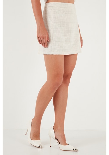 Lela Pamuk Ve Yün Karışımlı Slim Fit Mini Boy Tüvit Bayan Etek 611Au086 Ekru