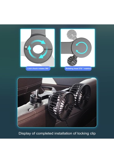 Hallow K22833 Usb Çift Kafalı Araç Arka Koltuk Vantilatörü Fanı Siyah