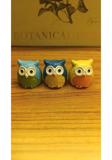 Artepieza Üç Bilge Baykuş Seti-renkli Dostlar Baykuş Seti-3 Lü Dekoratif Mini Set - Mavi-lacivert-sarı 4 4 4 4