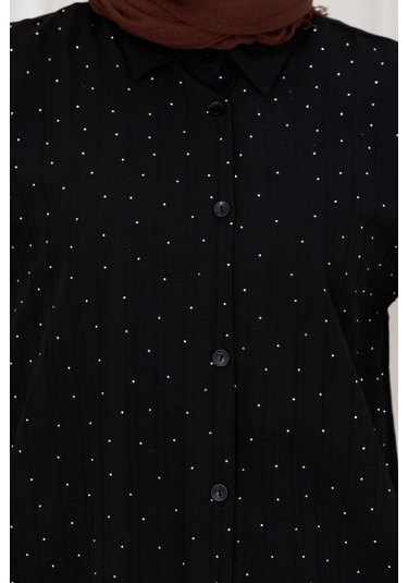 Sevitli Göğüsü Taş Detaylı Oversize Tunik-siyah-5225 Siyah