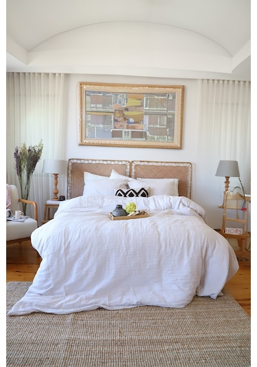 Çift Kişilik 2 Kat Müslin Nevresim Takımı, % 100 Pamuk Ekru