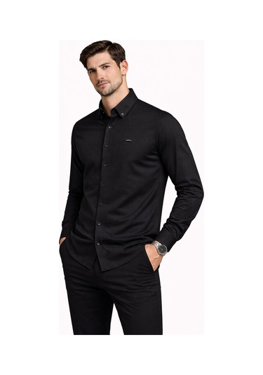 Classics Men Cafes Uzun Kol Slim Fit Erkek Oxford Gömlek - 7577 Siyah