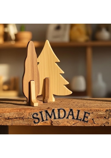 Simdale Wood İsimli Dekoratif Ahşap Selvi Ağacı - Modüler Kaideli