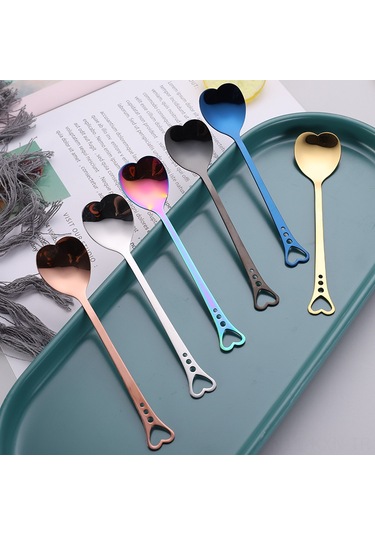 Kosona Altın Kalp Desenli Paslanmaz Çelik Kahve Kaşığı - Ev Kullanıma Uygun, Dayanıklı Karıştırma Aleti Altın