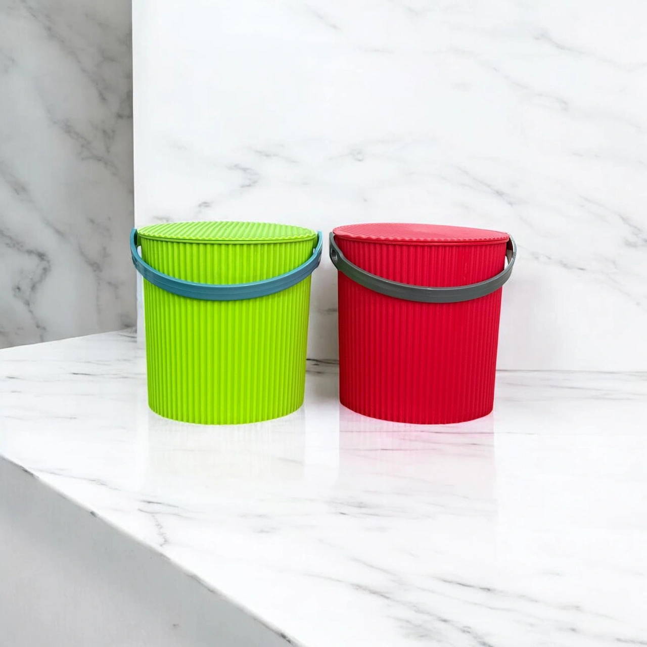 Rainbow 2 Li Yeşil-kırmızı Büyük Boy 13 Litre Yuvarlak Kova Piknik Sepeti Meyve Kovası