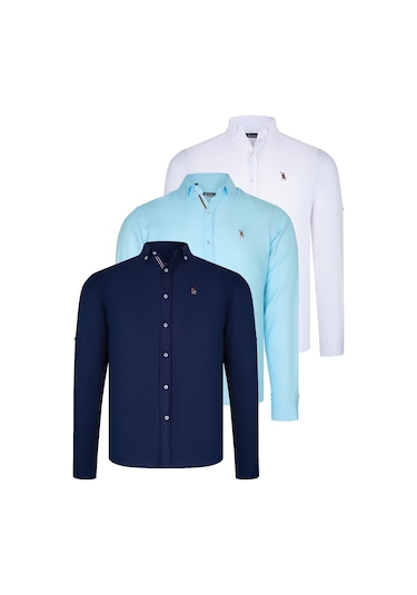 Üçlü Set G674 Dewberry Erkek Gömlek-siyah-beyaz-camgöbeği Siyah-beyaz-camgöbeği