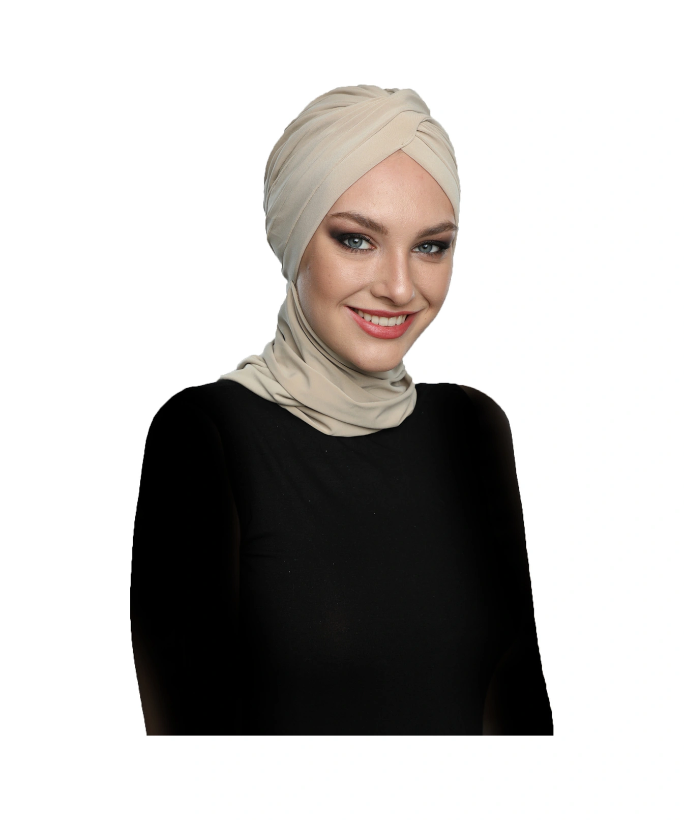 Çapraz W Atkılı Bej Hazır Türban Tesettür Bone Bej