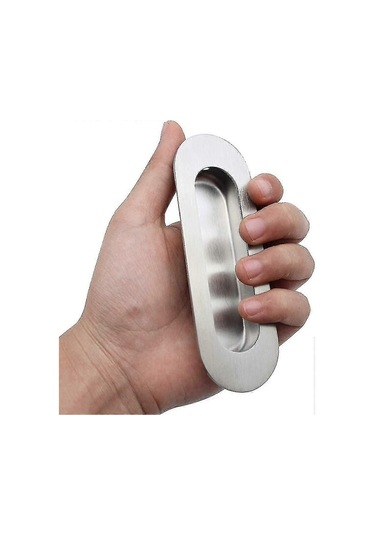 2 Adet Fırçalanmış Paslanmaz Çelik Gömme Oval Sürgülü Kapı Kolları - 120 X 40 Mm - Mishan