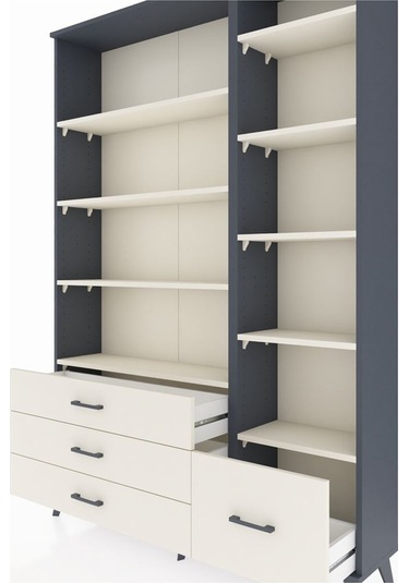 Arges Dolap 9 Raflı 4 Çekmeceli 132x30x195 Antrasit-aytaşı/aytaşı Aytası/aytası