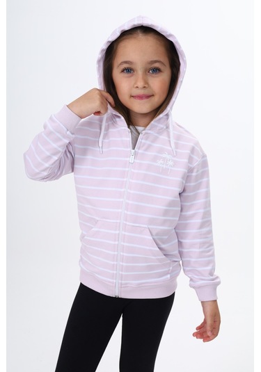 Toontoy Kız Çocuk Baskılı Hırka Açık Lila