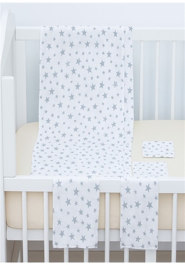 More Home Müslin Bezi Set 5 Parça % 100 Pamuklu Yıldızlı Gri - Beyaz