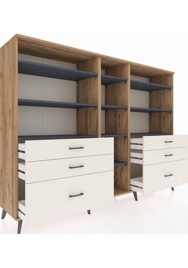 Hyperion Dolap 10 Raflı 6 Çekmeceli 220x44x163 Çam-antrasit/ayta Çam-antrasit/aytaşı