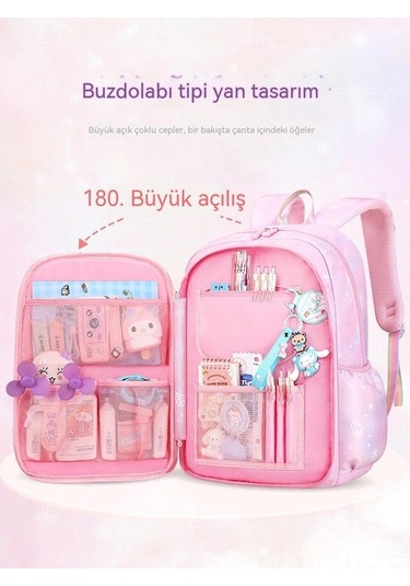 Aubyhe Kız Çocukları İçin Mavi Rüyalar Desenli Çift Askılı Çanta - Küçük Boy 30x25x12 Cm + Oyuncak Figür Hediyeli Diğer