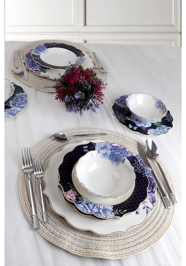 Çiçek Desenli 24 Parça 6 Kişilik Yemek Takımı