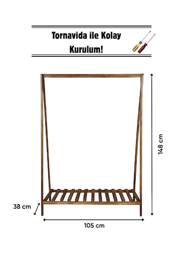 Konfeksiyon Elbise Askılık Tek Raflı 148 105 Cm Kahverengi