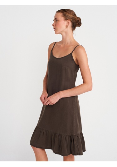 Dilvin 90572 Alt Bölümü Büzgülü Kısa Denim Elbise-kahve Kahve