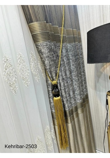Nivemeshome Kehribar Ft614162 Toprak V-2503 Pano Fon Perde 1/3 Sık Pileli Perde Apm Toprak