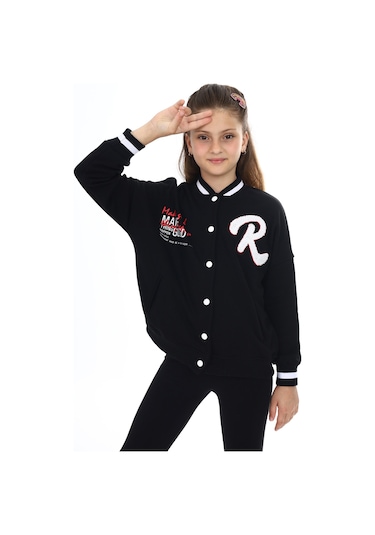 Toontoy Kız Çocuk Baskılı Kolej Hırka Siyah