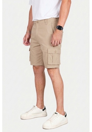Deepsea Erkek Taş Likralı Gabardin Modern Fit Kargo Kapri Şort Çok Cepli Yazlık Rahat Kesim Şort 2002014