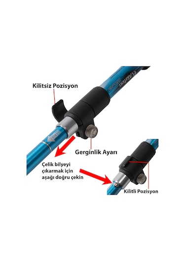 Hymark Trekking Hafif Katlanabilir 105-125cm Dağcı Doğa Kamp Yürüyüş Batonu Açık Mavi
