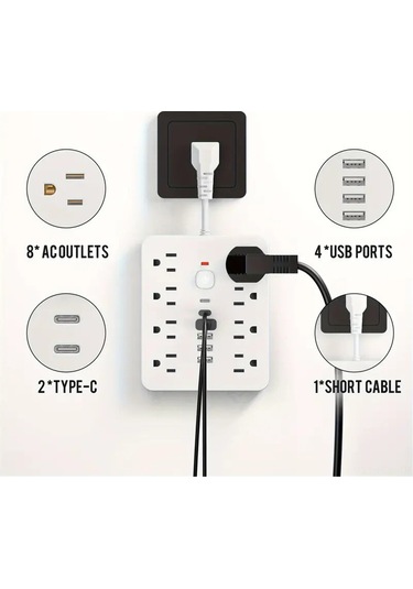 Padalink Ev Ve Ofis İçin 14 Fonksiyonlu Güç Prizi - 8 Soket, 4 Usb Ve 2 Type-c Pd Hızlı Şarj - Abd Standardı 1.5m Beyaz