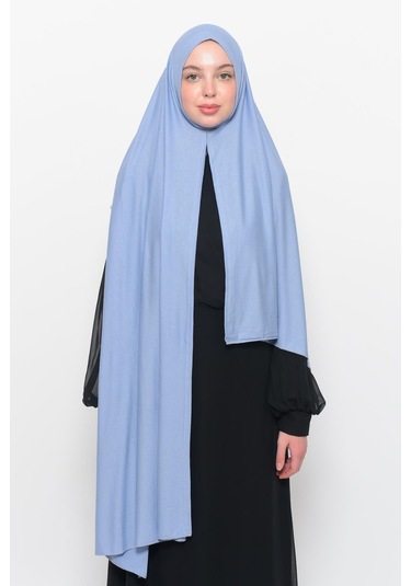 Hazır Pratik Geçmeli Lüks Düz Penye Şal Çapraz Hizalı Gök Mavisi