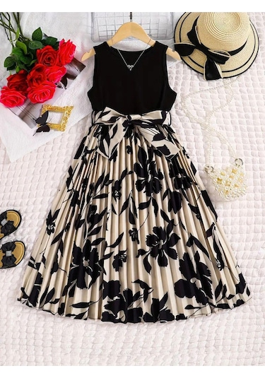 Dessie Pileli Kız Çocuk Elbise- Çiçekli Elbise Mezuniyet Elbisesi, Mezuniyet Kıyafeti, Yazlık Elbise A.Yeşil