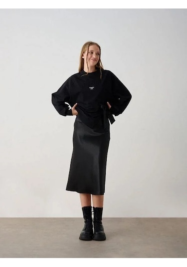 Kız Çocuk Saten Etek-15343 Siyah