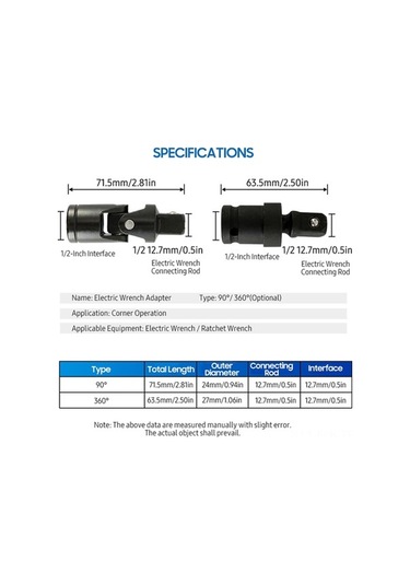 Didadodo Elektrikli Anahtar Adaptörü, Dayanıklı Ve Kullanışlı - 90/360 Seçenekli, Siyah Karbon Çelik