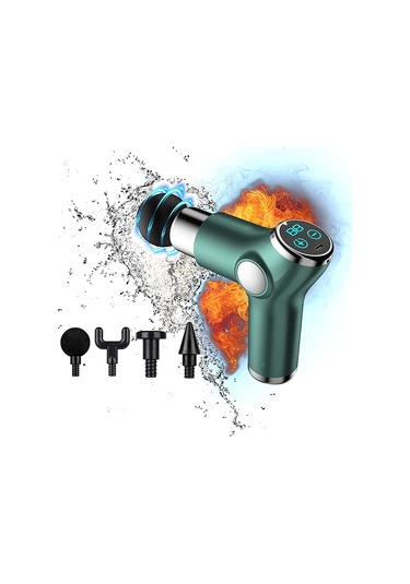 6 Modlu 4 Farklı Başlıklı Hızlı Şarjlı Kas ve Vücut Mini Masaj Tabancası Yeşil