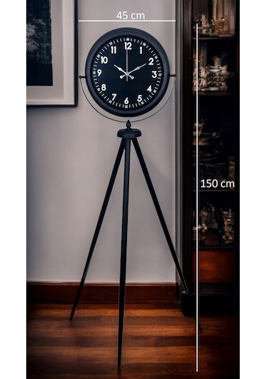 Royal Black Tripod Ayaklı Modern Tasarım Saat Siyah
