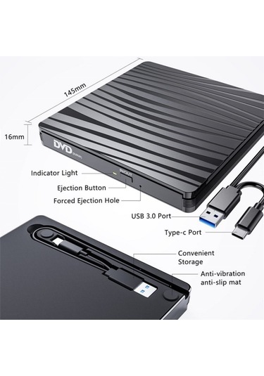 Sones Bt689 Taşınabilir Dvd Yazıcı Harici Optik Sürücü Cd Çalar Win10 Usb Optik Sürücü Kaydedici