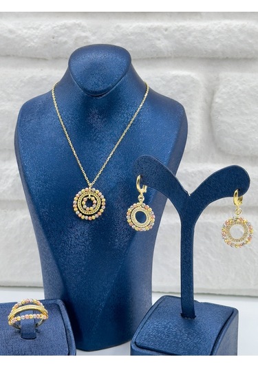 Üç Renkli Dorika Model Kadın Gümüş Set Takımı Gümüş