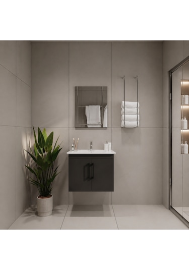 Creavit D20 Banyo Dolabı Seti Çekmeceli 80 Cm Antrasit Gri