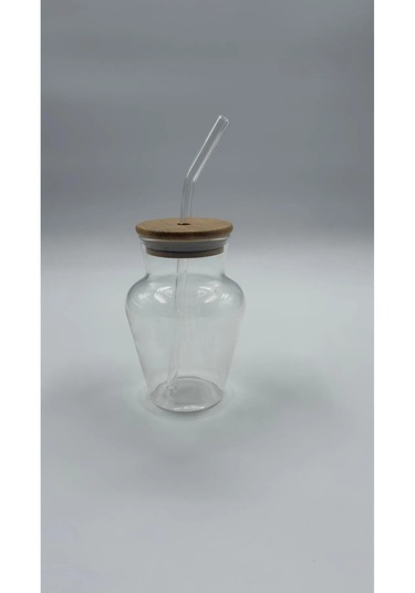 500 Ml Chubby Borosilikat Cam Bardak Bambu Kapaklı, Isıya Dayanıklı, Şeffaf Ve Modern Tasarım Cam - Şeffaf
