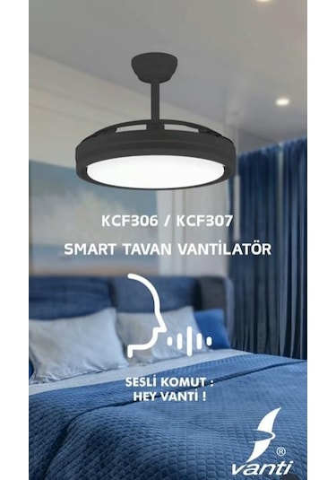 Kcf306 Vanti 30w 42 Smart Ledli Modern Vantilatör Siyah