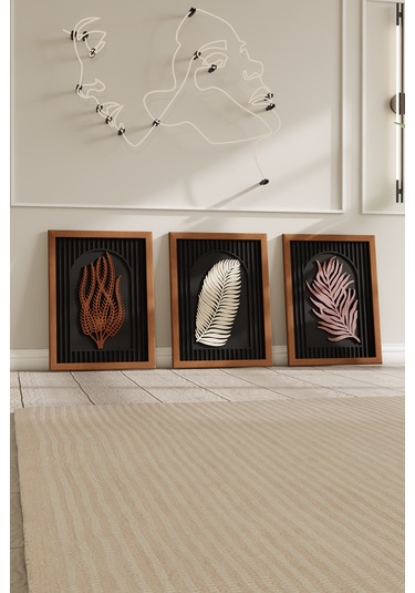 Ahşap Dekoratif 3'lü Modern Çerçeveli Tablo