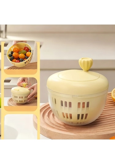 Elmpaly Sarı 10 Saniyede Yüksek Hızlı El Tipi Salata Sebze Kurutucu