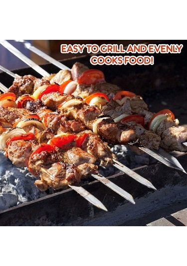 Didadodo 10 Adet Paslanmaz Çelik Şiş - Dayanıklı Ve Yeniden Kullanılabilir Barbekü Şişleri, Küçük Boy