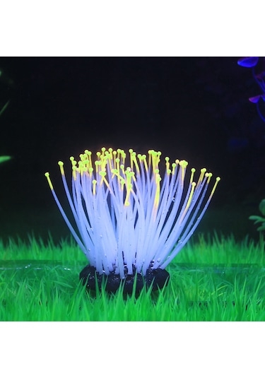 Vkemall Sarı Küçük Silikon Deniz Anemonu - Akvaryum Dekorasyonu, Işıklı Görünüm, Suya Güvenli, Sıkıcı Tutucu