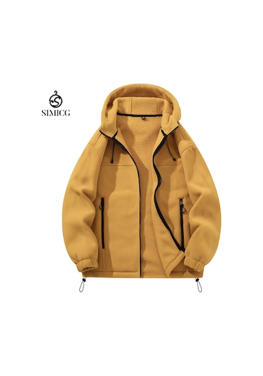 Avrupa Beden Erkek Sonbahar/kış Polar Kapüşonlu Ceket Sarı