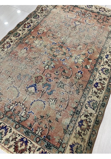 El Dokuma Eskitme 115X192 Kiremit Mavi %100 Yün Vintage Halı ! Yeşil