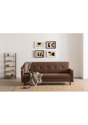 Pafu Hiko Üçlü Yataklı Koltuk - Açık Kahve Keten Açık Kahverengi