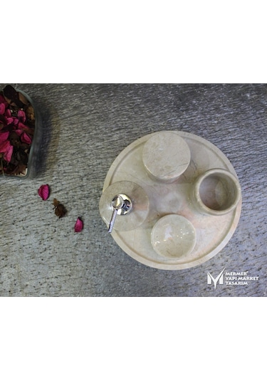 Bej Mermer 5 Parça Banyo Seti Bej