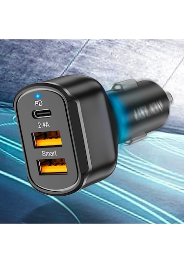 Uslion 30 W 2 USB + Type-C Girişli Qc3.0 Hızlı Araç Çakmaklık Şarjı